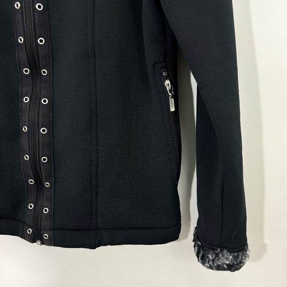 Wooly Bully Wear Women’s Size Small Black Faux Fur Trim Grommet Detail Jacket - Picture 4 of 6